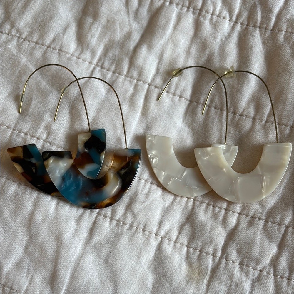 Abstract Hoop Earrings in Blue and White